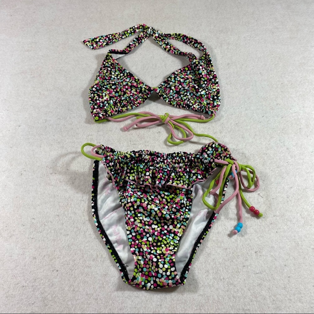 Personal Identity Halter Bikini Polka Dotted Ruffled bottoms Small bikini swim